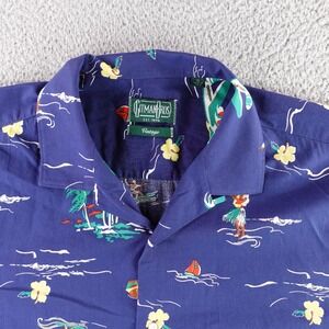 Vintage Gitman Bros Shirt Mens XL Blue Hula Surfer Plane Loop Collar USA